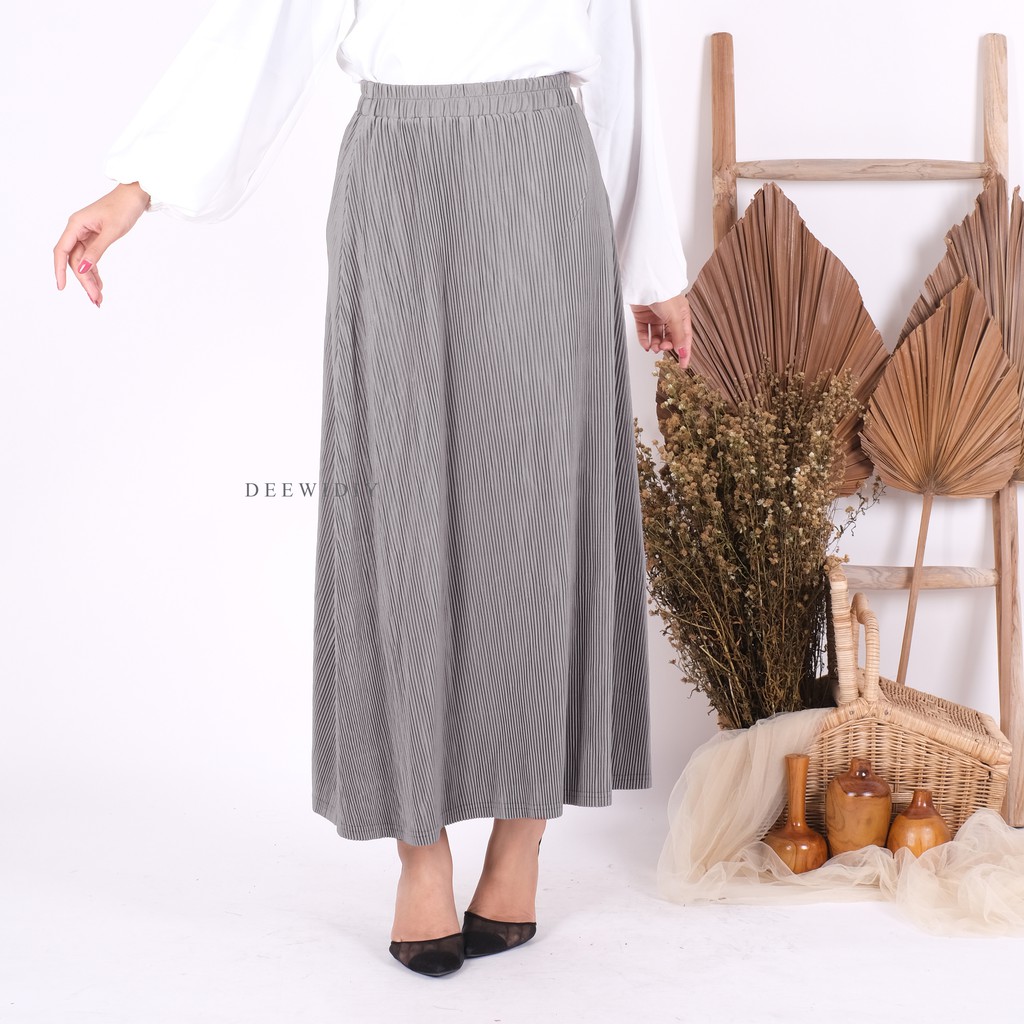ROK KERJA WANITA / ROK A-LINE PLISKET LIDI / BISA UNTUK FORMAL CASUAL / NESA PLEATS SKIRT DEEWIDIY-GREY