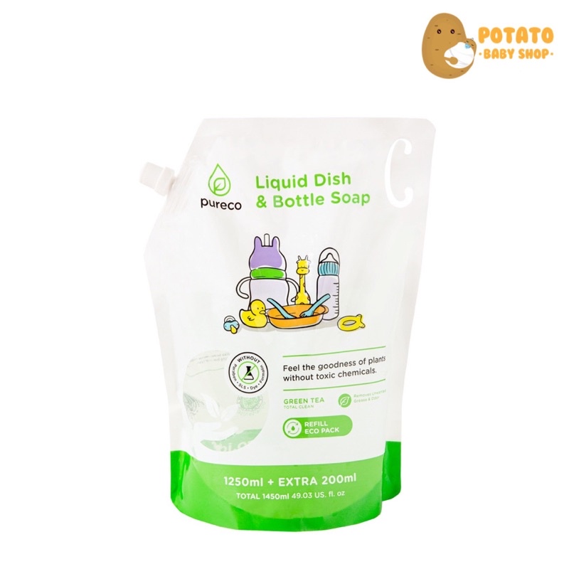 Pureco Liquid Dish &amp; Bottle Soap 1450ml Pouch - Sabun Cuci Botol Bayi