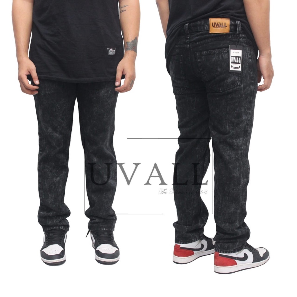 Celana Jeans Panjang Pria Standar Reguler Sandwash Black Uval