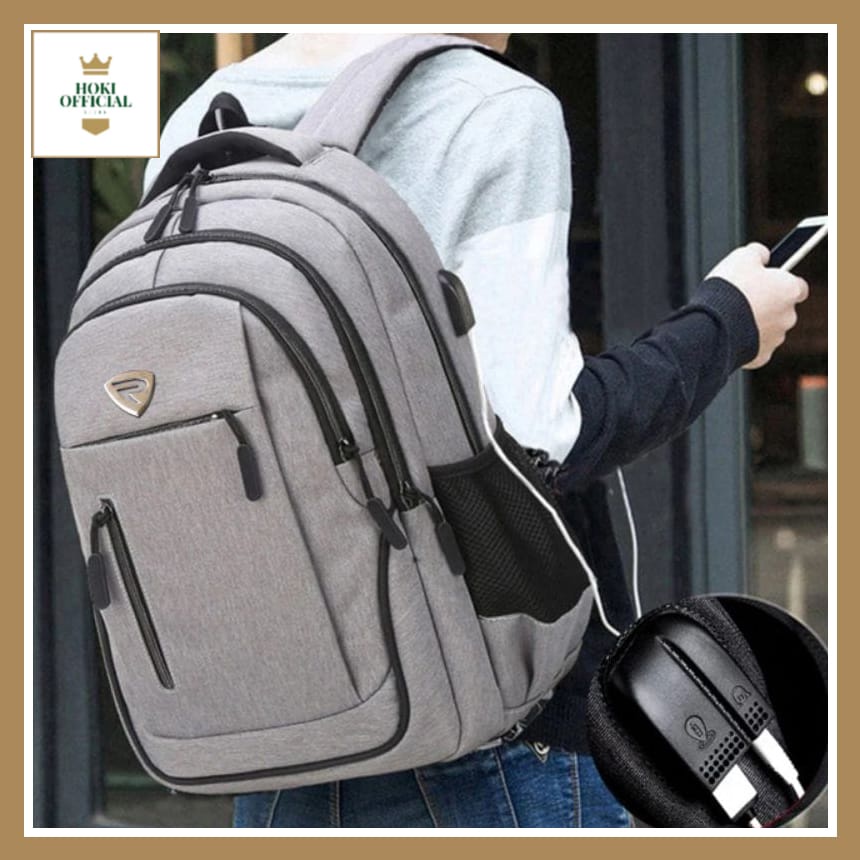 Ransel Pria Kapasitas Besar Laptop 15.6 Tas Sekolah Tinggi Abu-abu Oxford Solid Ransel Punggung Pelajar Kuliah Remaja Multifungsi