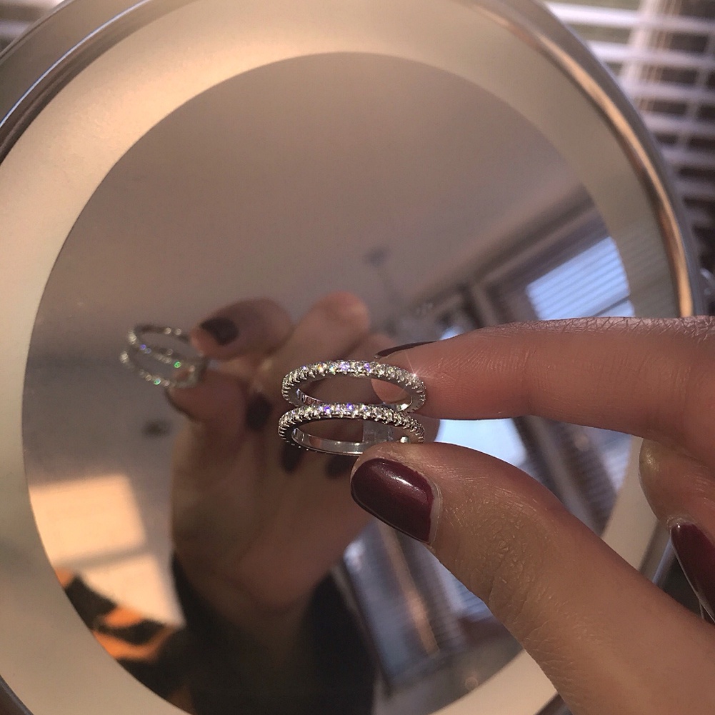 Hu Hu Hu Hu Hu Alat Bantu Pasang Kacamata♡ Cincin Wanita Model Lapis Ganda Aksen Berlian Imitasi Untuk Hadiah Pernikahan