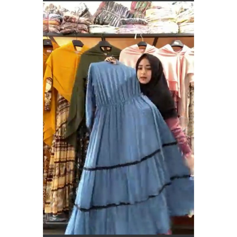 gamis syari arraffa susun sisa denim