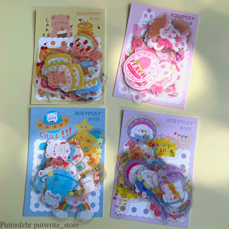 

Sticker Set 40 PCS Rosyposy Cute Bear Rabbit Stiker Lucu Waterproof Anti Air PVC