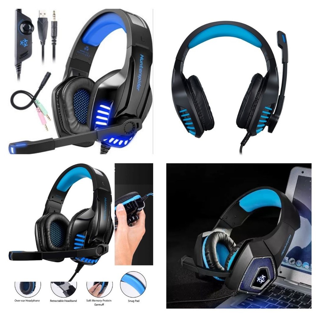 Headphone Earphone Gaming Headset LED with Mic Hunterspider V6 8OSK0HBK 111