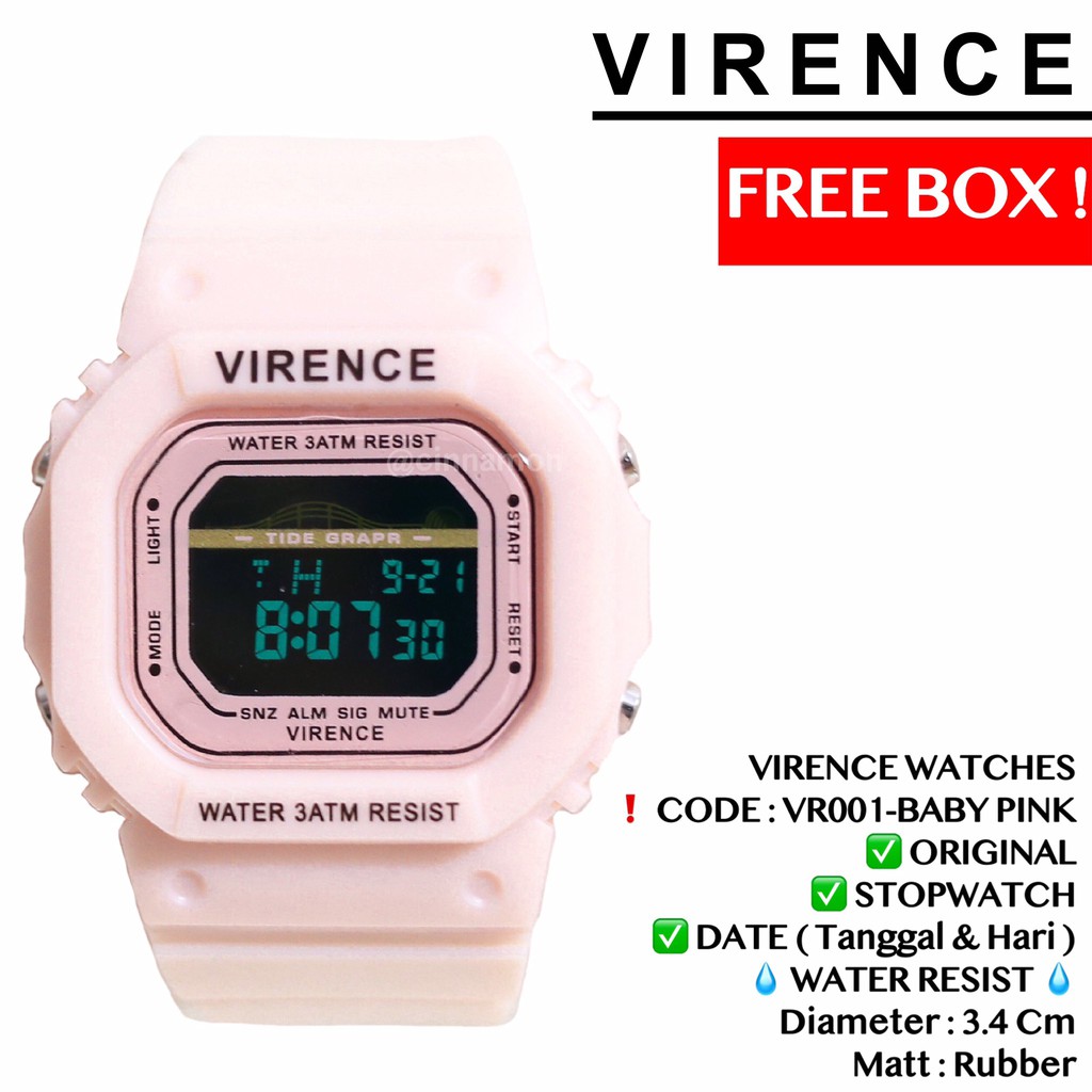 Jam tangan VIRENCE wanita Original anti air 3 meter garansi mesin 1 tahun free box model baby Gshock