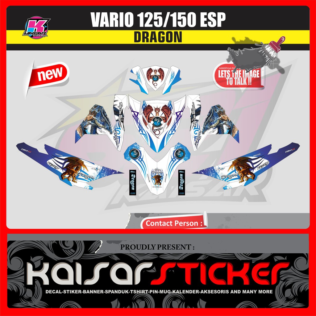Decal Sticker Motor Full Body Stiker Honda Vario 150 - 125 Esp Full Body Dragon Putih