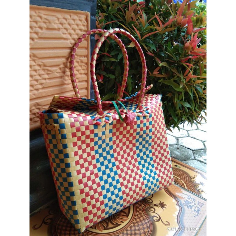 TAS ANYAM  TUTUP ATAS / tas anyam murah/ tas belanja / tas pasar / tas berkat/tas hampers lebaran