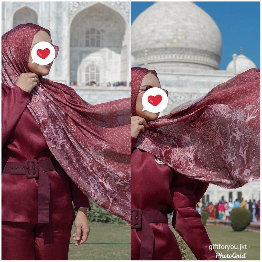 Buttonscarves Maharani Satin Shawl Jilbab Button Scarves Hijab Maroon Grey Kerudung Premium Original