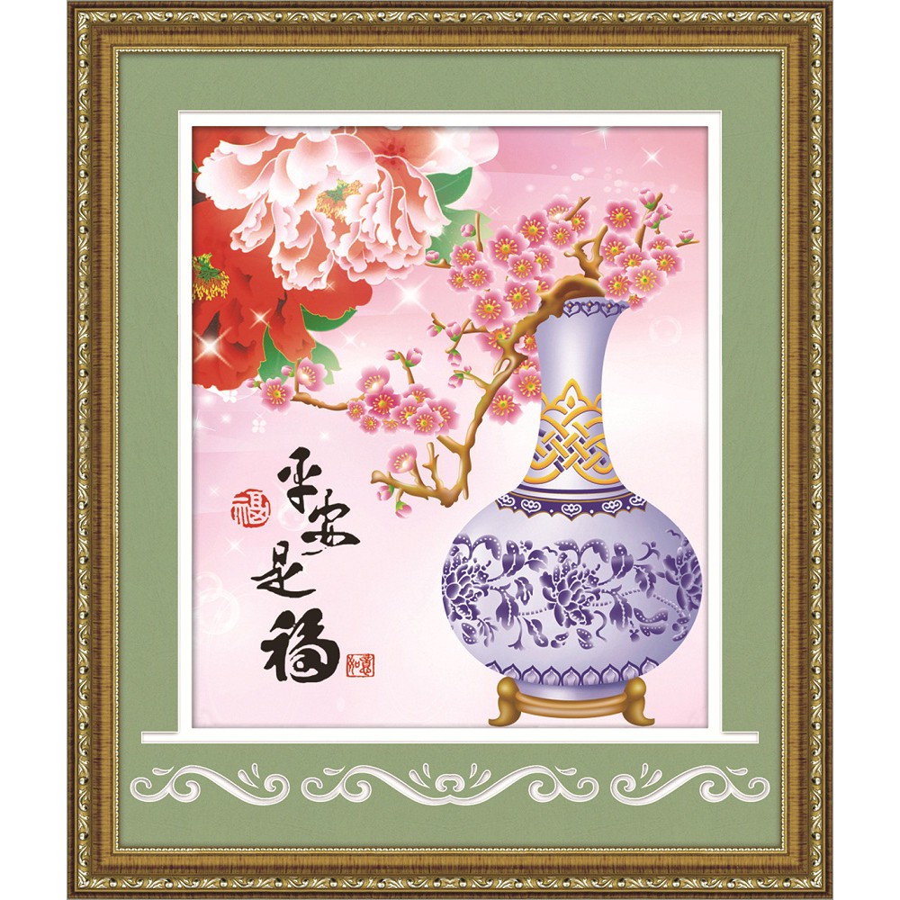 Paket DIY Craft Diamond Painting Y5075 Vas Bunga Oriental Sakura