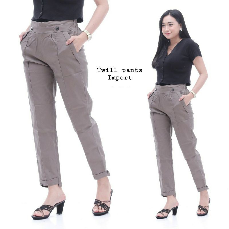 baggy pants twill stretch celana panjang wanita