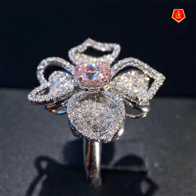 [Ready Stock]Women's Fashion Luxury Flower-Shaped Diamond-Studded Ring