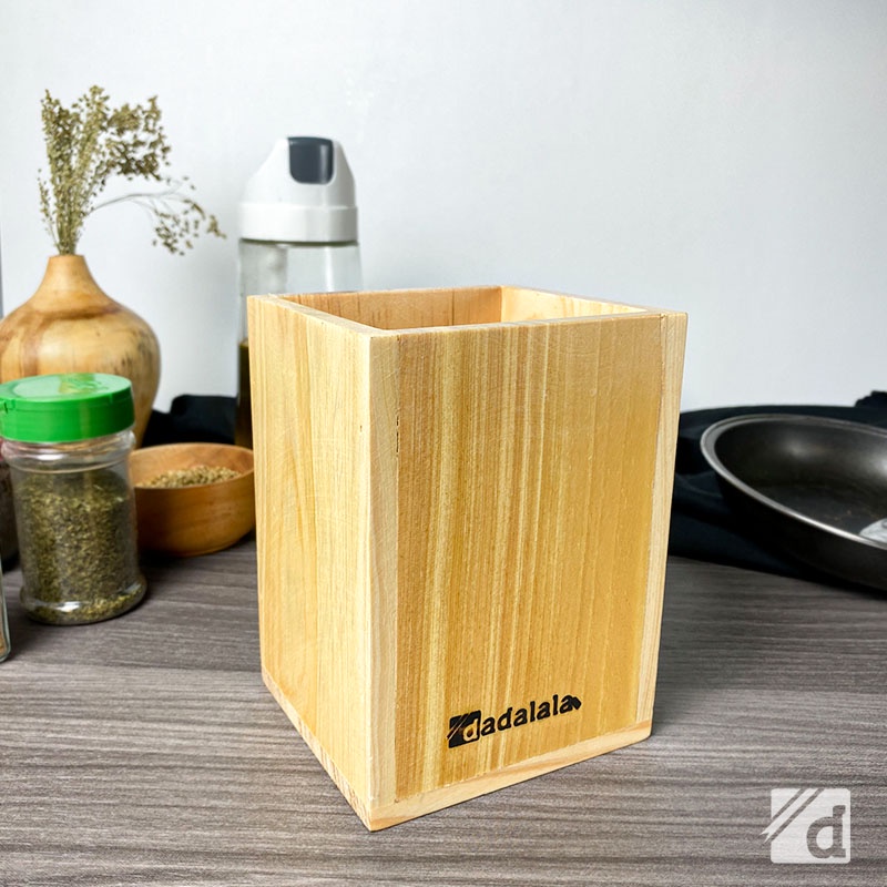 DADALALA Kotak Kayu Serbaguna Ukuran 10x10x14 Cm, Multifungsi Untuk Penyimpanan Pensil dan Sendok