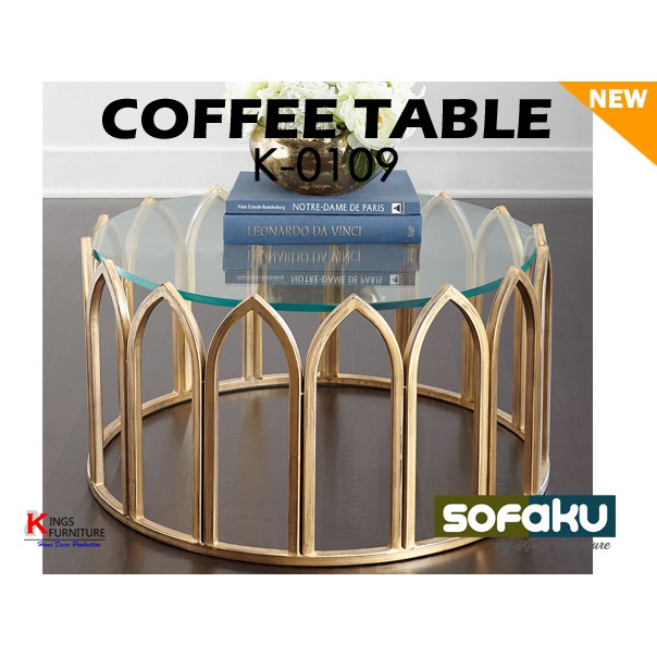 Coffee Table K-0109 - Meja Tamu Gold Motif - Meja Salon Nail Art Table Meja Gold Custom Salon Meja S