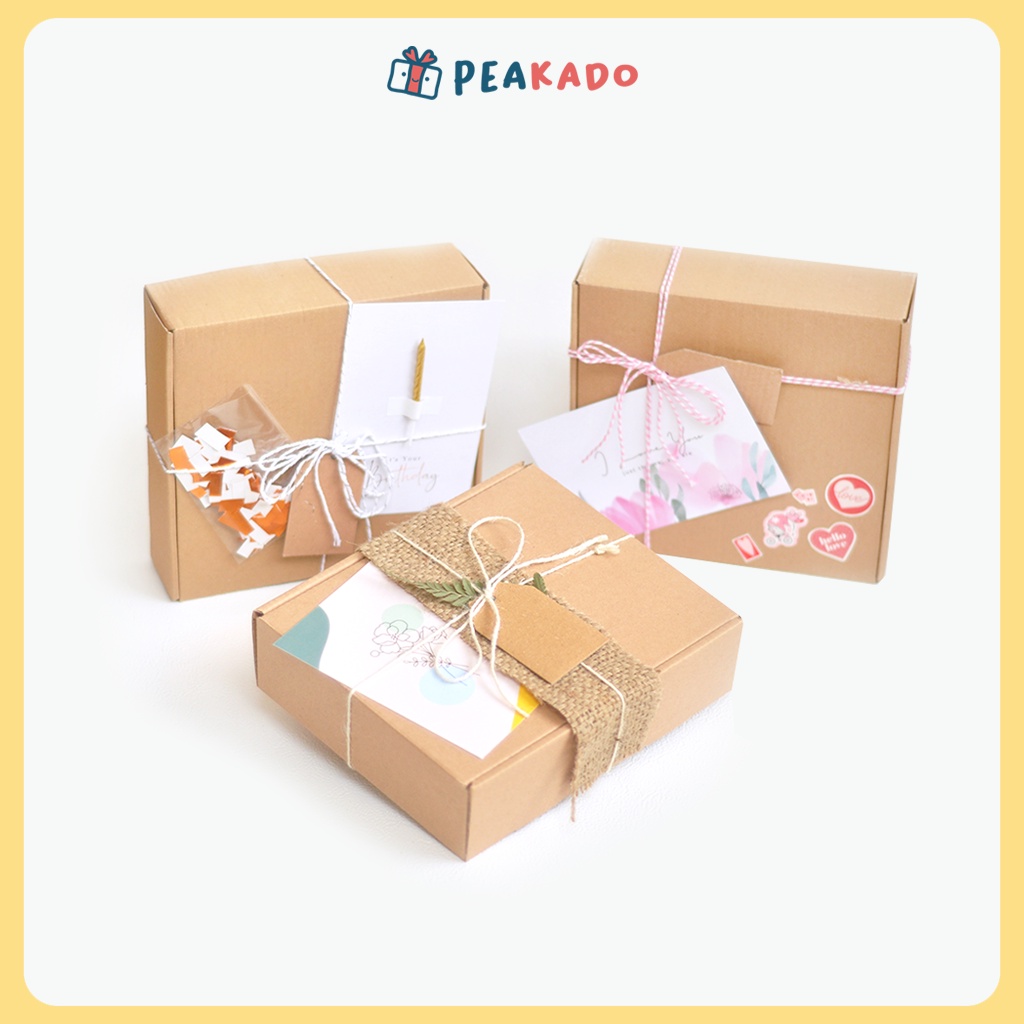 Kotak Hadiah Bungkus Kado Gift Box Hampers Ulang Tahun Aesthetic Corrugated Box Polos Dekorasi Pita Besar Full Set Rustic Vintage