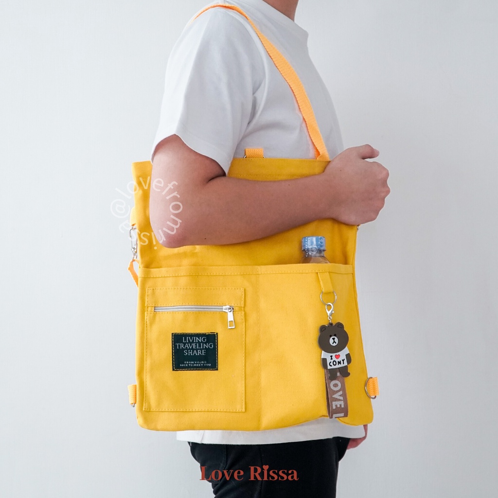 Tas Japanese Style Tas Selempang Tote Bag Ransel 3 in 1 Solid Color-8