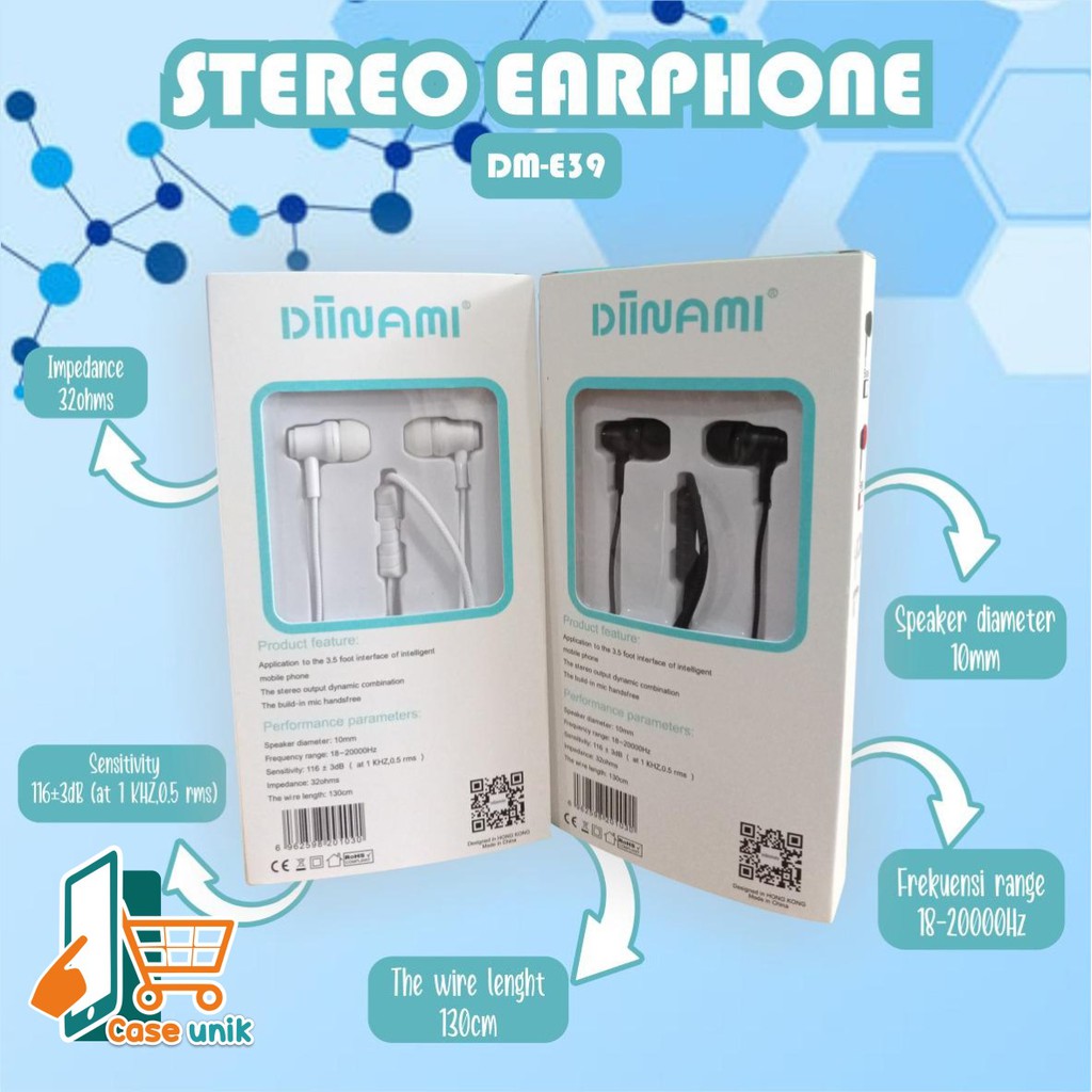 BM031 Headset DIINAMI E39 stereo Earphone Bass Android iPhone Original With MIC - Garansi 1 Tahun CS3016