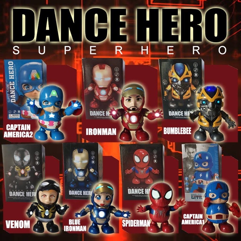 Robot dance hero avengers hulk ironman spiderman thanos joget menari baterai nyala suara