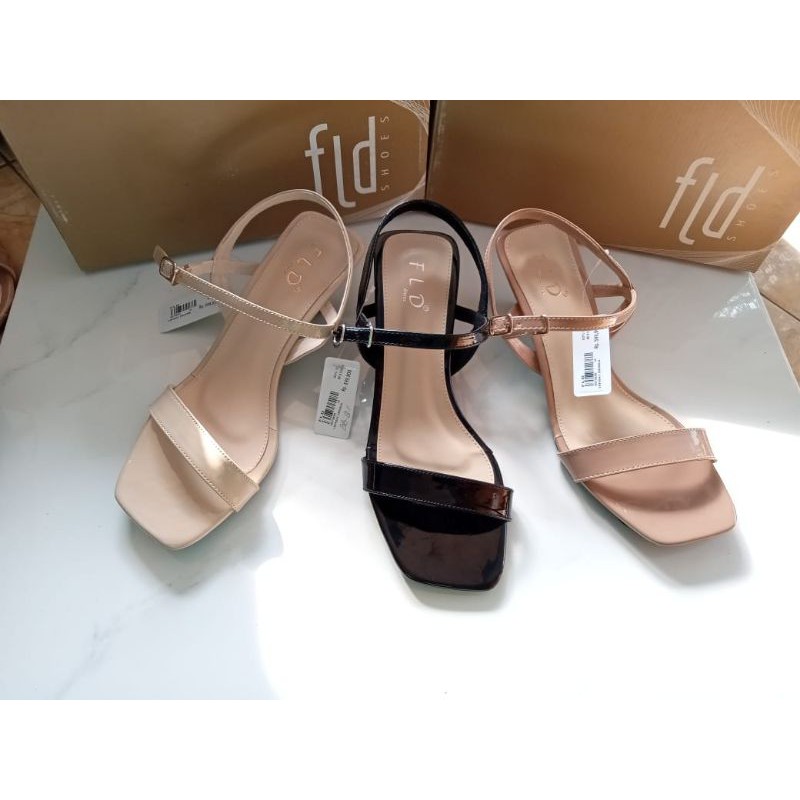 sandal heels kotak tali LDFH541-1 hitam, mocca dan cream merk Fld shoes