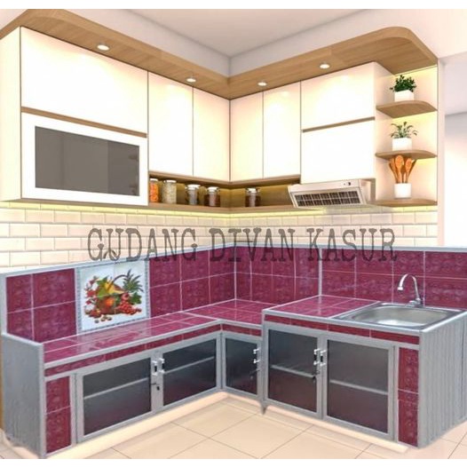 Kitchen Set Keramik Aluminium Rak KOmpor Wastafel Dan Rak Piring L