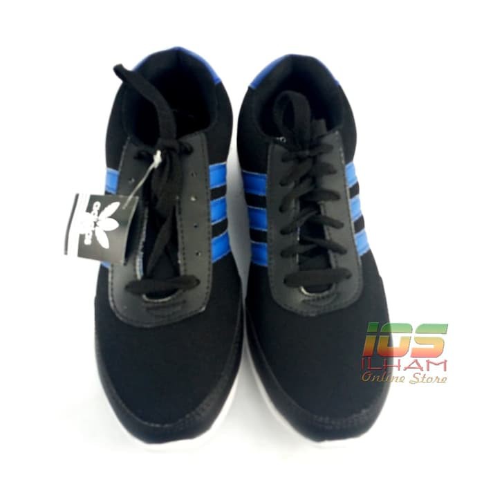 Sepatu Sneaker Adidas Garis Pilon Olahraga Size 36-40 Hitam Biru