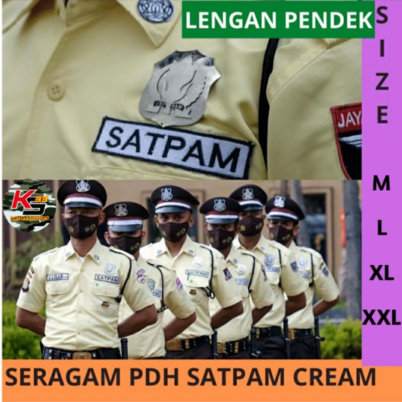 Seragam Pdh Satpam Cream Terbaru / Seragam Security Krem / Setelan Baju Satpam 2022 Lengan Pendek / 