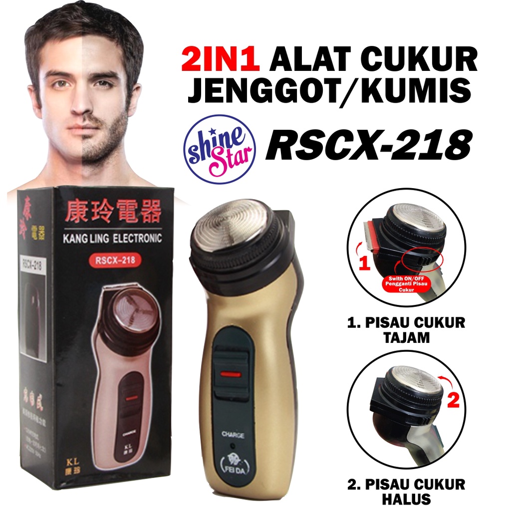 SHINE STAR - [BISA COD] Alat Cukur Raambut Kumis dan Jenggot Brewok Elektrik Cas KANG LING RSCX-218 Travel Rechargeable (tanpa Kabel) / Hair Clipper Detailer