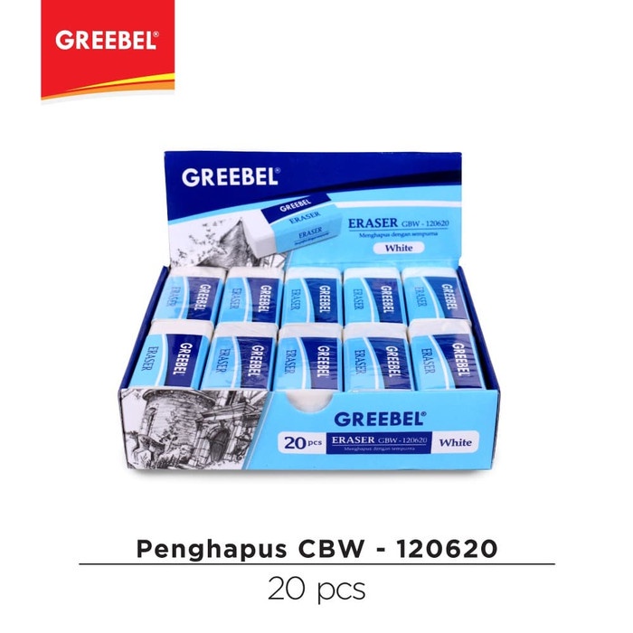 

TULIS-ALAT- GREEBEL PENGHAPUS / ERASER PUTIH GBW 120620 UKURAN L ( 20 PCS/BOX) -ALAT-TULIS.