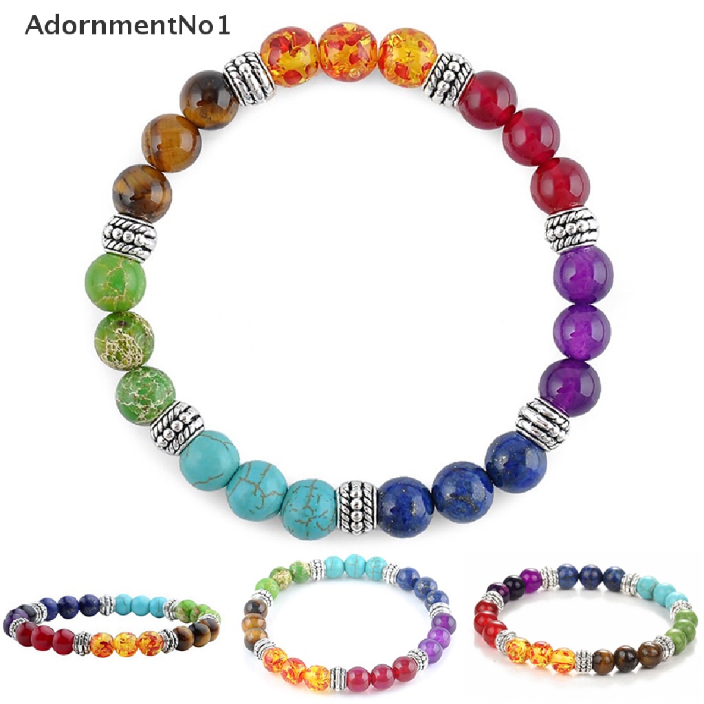 (AdornmentNo1) 1pc Gelang Tangan Wanita Manik Batu Lava Rock 7 Batu Chakra Reiki