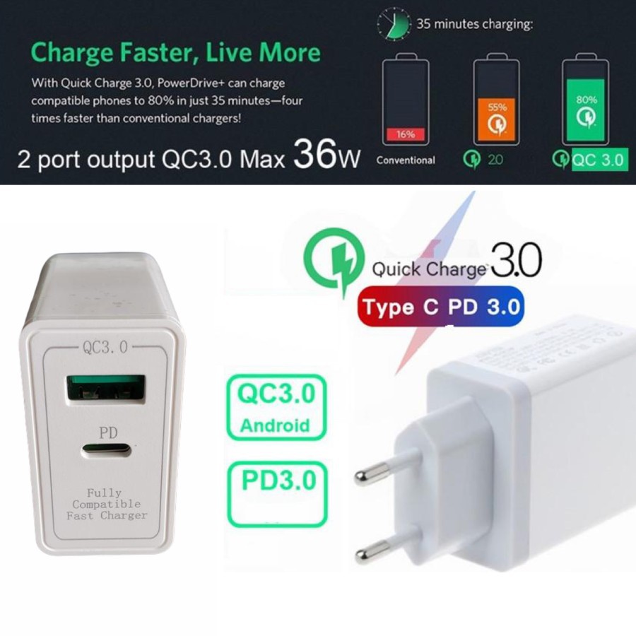 XF-119 36W Charger Quick Charge QC 3.0 Power Delivery PD 3.0