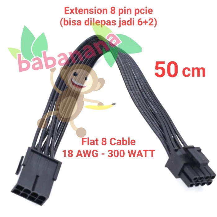 Extension kabel pcie 8 pin FLAT 50CM 6+2 18awg cable mining vga