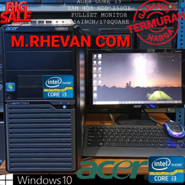 Pc Core i3 Gen2 Ram 4GB HDD 500GB Fullset Monitor 16inch Siap Pakai PC Paket Acer core i3