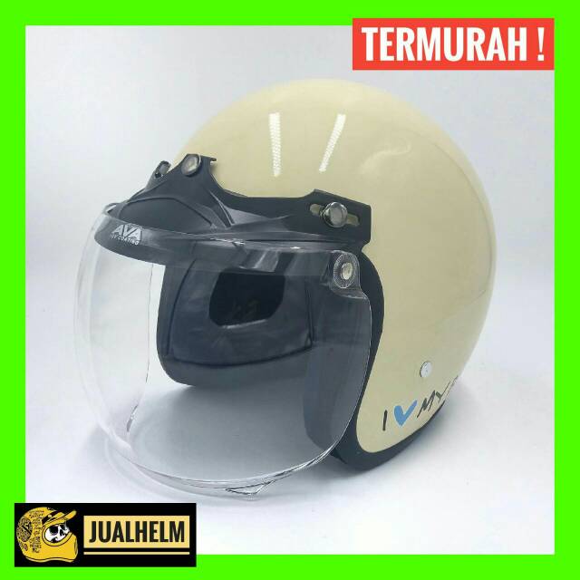 Helm Retro My Bike Krem Dengan Kaca / Helm Bogo / Helm Classic