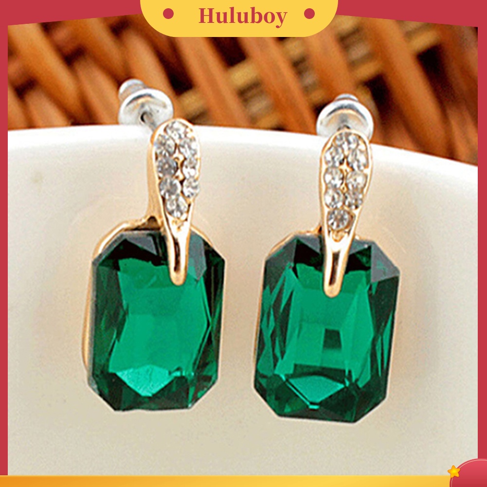 Hu Hu Hu Hu Hu Alat Bantu Pasang Kacamata♡ Anting Stud Bentuk Persegi Panjang Aksen Berlian Imitasi Untuk Wanita