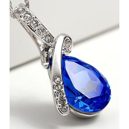 ★ODS★ FA31  Kalung Lapis Rhodium  Bentuk Tetesan Air Warna Kristal