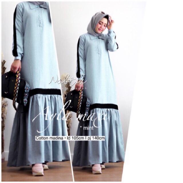 TERMURAH Gamis Polos Layla dan Ayla Maxi Ori Original Nabtik Katun Madina Longdress