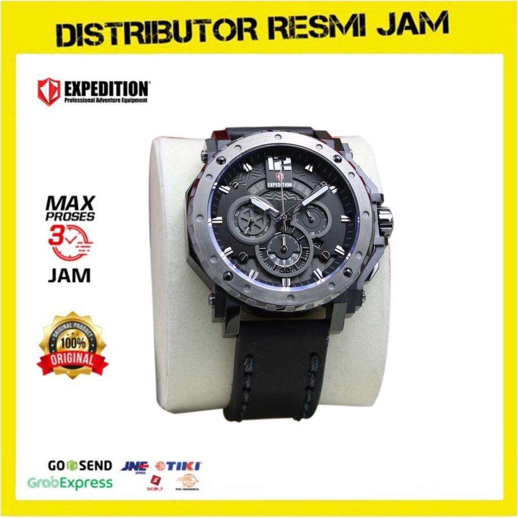 Jam Tangan Pria Expedition 6402 / E 6402 / E6402 Black Silver Leather