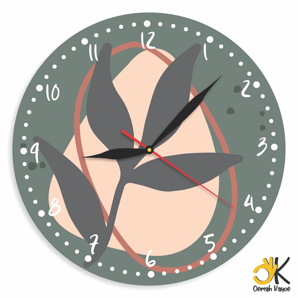 JAM DINDING UNIK AESTHETIC SHABBY CHIC WALL CLOCK RUMAH KAYU BOHO ESTETIK RETRO-LEAF DARK GREEN