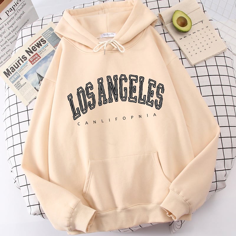 Outwear LosAngles Hoodie California Wanita Bahan Fleece Tebal