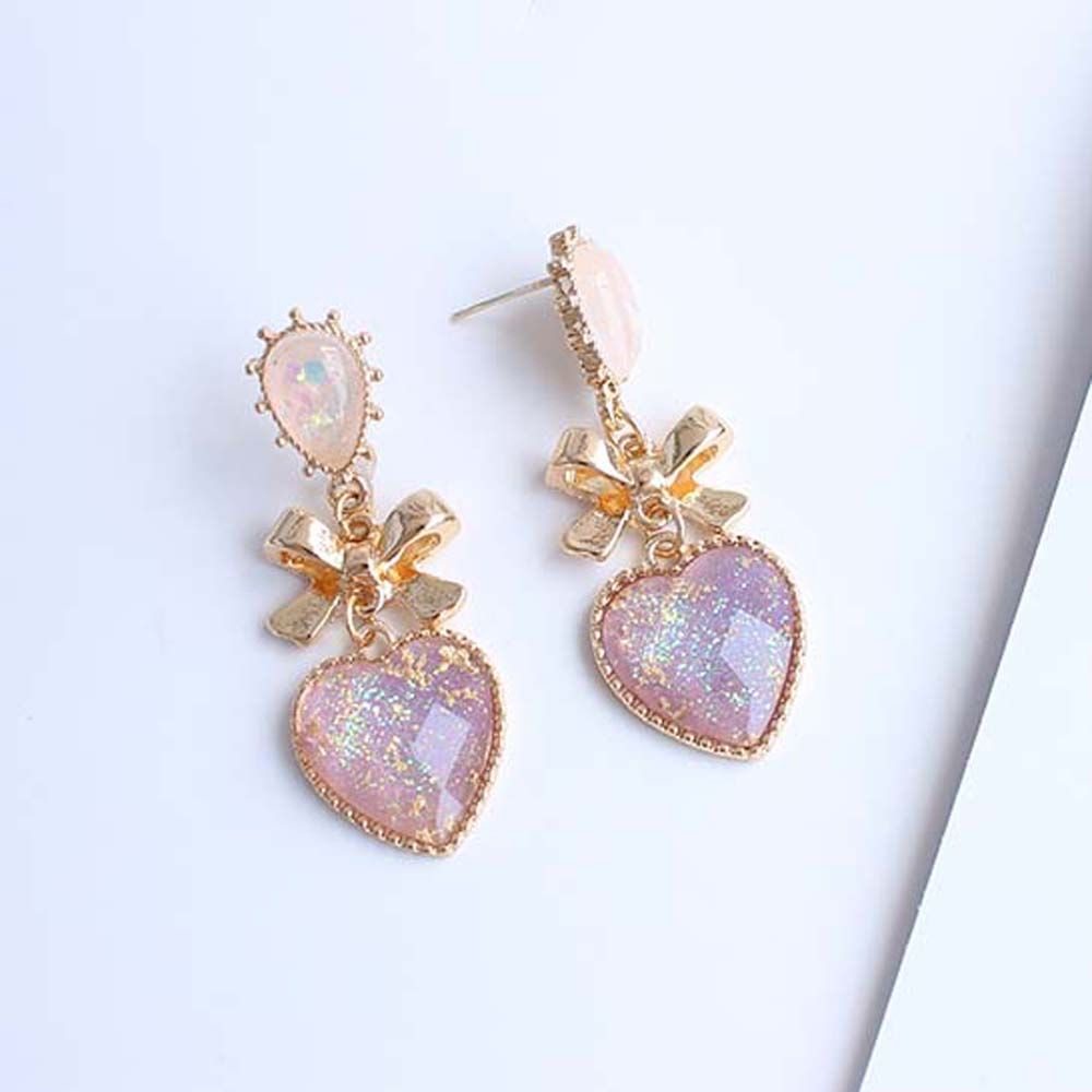 Anting Stud Bentuk Hati Bahan Resin Logam Warna-Warni Gaya Korea Klasik Untuk Wanita