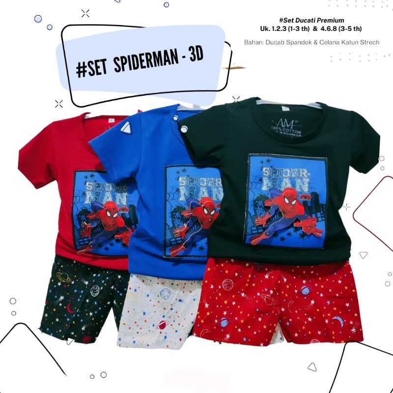 Setelan 3D anak laki-laki &quot;Spiderman 3D &quot; Size 1-5th bahan Ducati Katun Spandek Premium