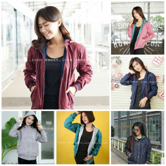 Jaket Bolak Balik Taslan Wanita I Jaket Nongkrong Cewe Modis Premium !