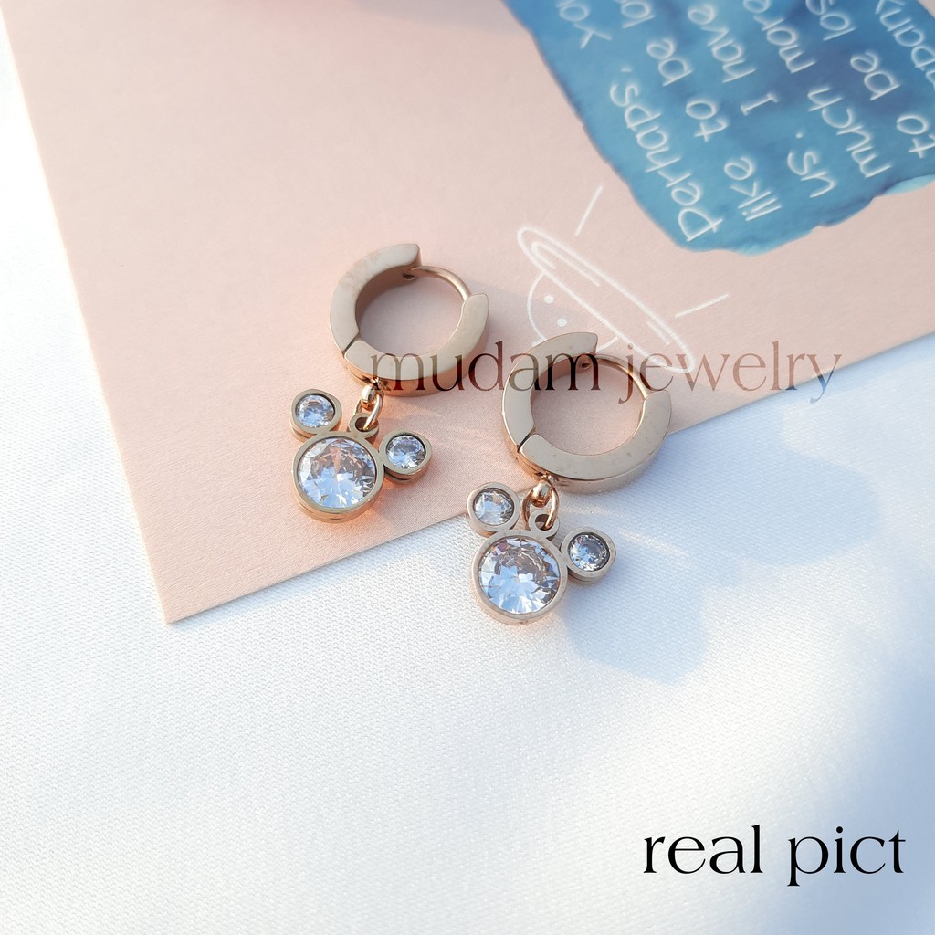 Anting Jepit Titanium Mouse Diamonds Artifisial Tersedia Warna Rosegold dan Gold