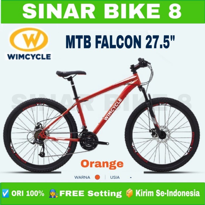 Sepeda Gunung MTB WIMCYCLE FALCON Ukuran 27.5 Inch 3x8 Speed Rem Cakram