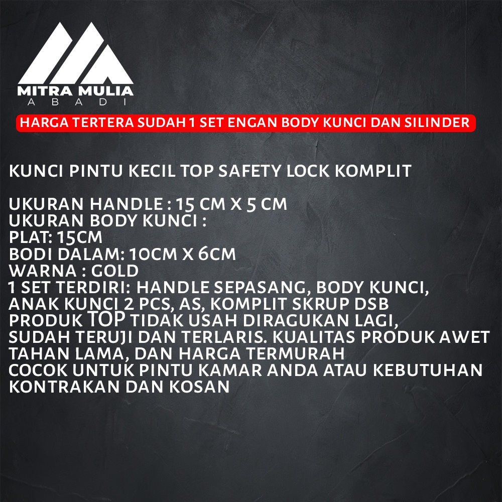 Kunci Pintu Kecil Top Safety Lock Komplit | Royale Series | 15CM | handle kunci pintu kumplit