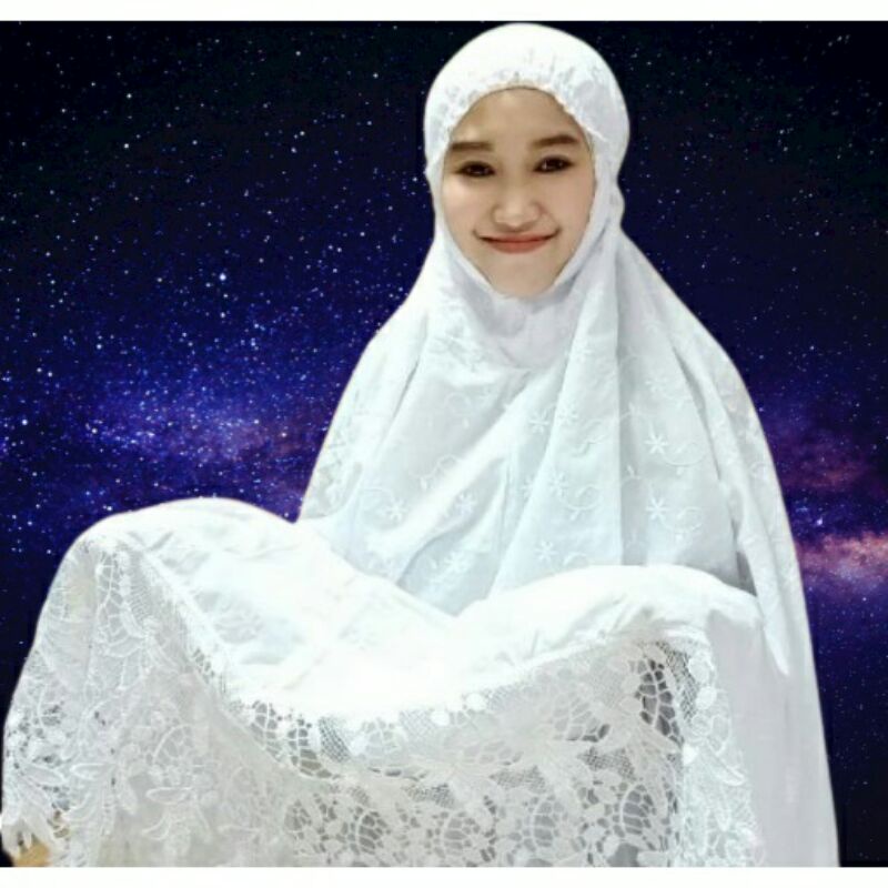 Mukena Bordir Renda Mewah Dewasa Tasikmalaya Putih Cantik Eklusif Bahan Katun