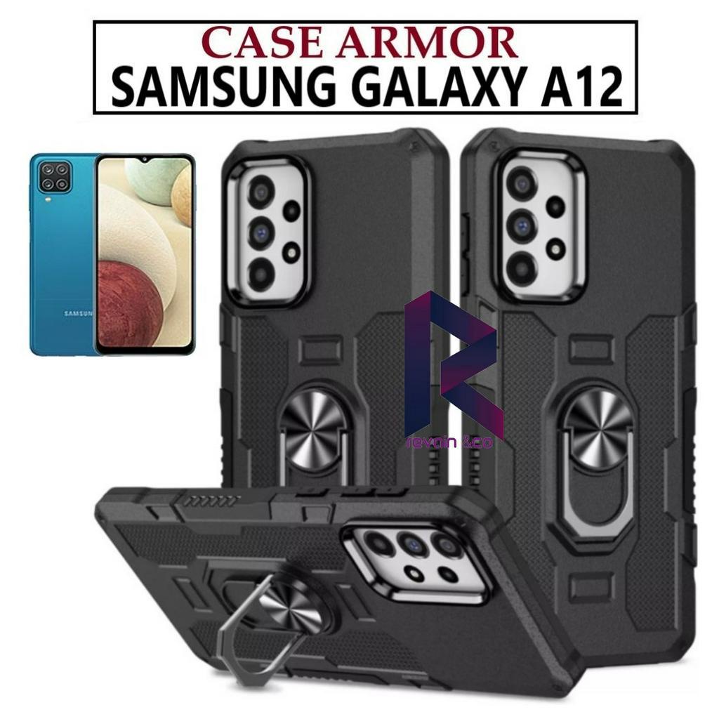 Case Armor SAMSUNG A12 Iring Cincin Magnetic Kesing Hp Protect kamera Premium Hard Case Standing Robot Pelindung Kamera