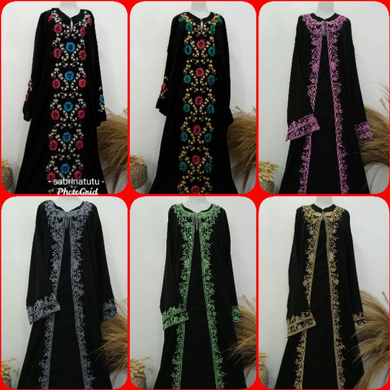 Abaya Arab Bordir Hitam Pearly Hias Payet Konveksi Mukena Mahar Jokam Tulungagung