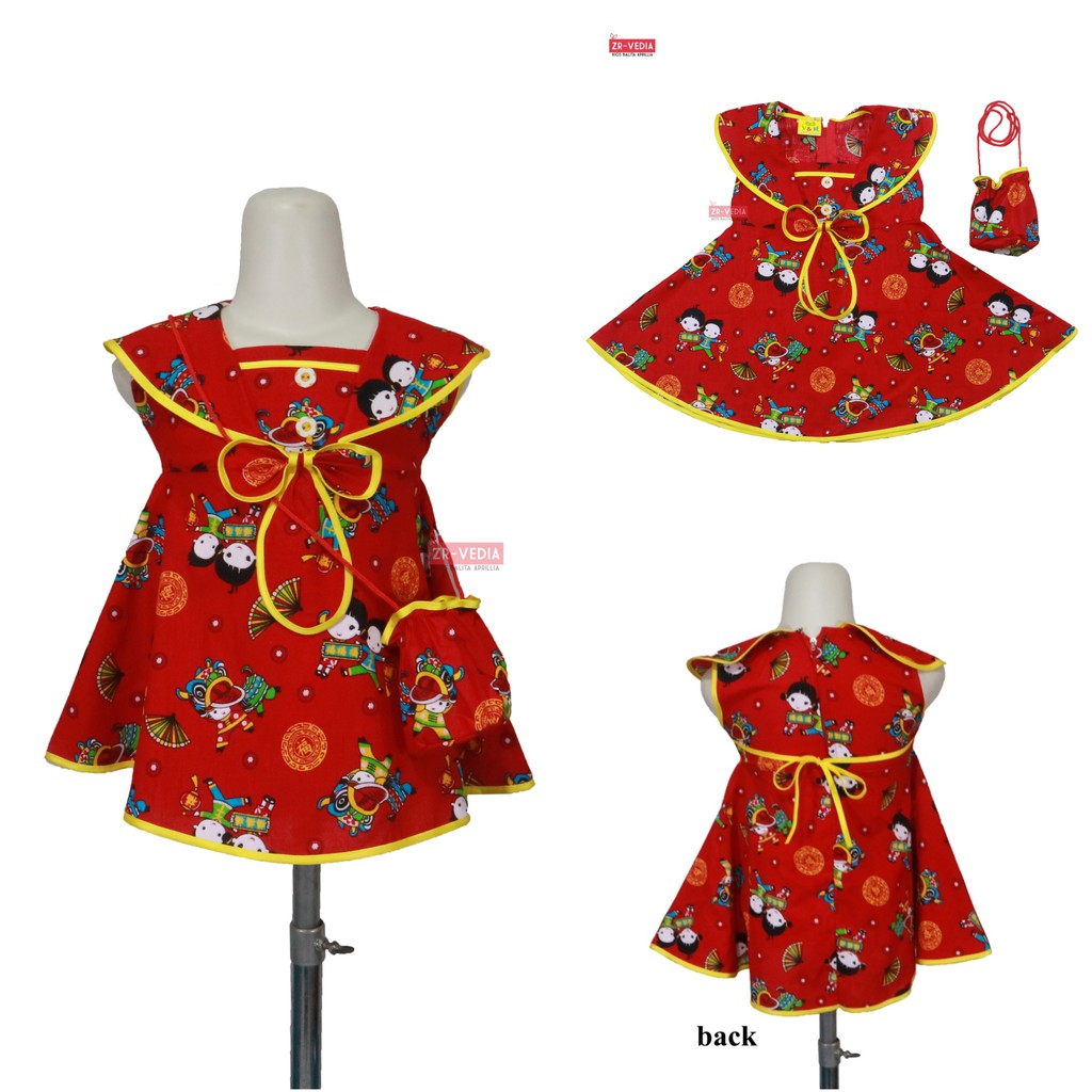 Dress Sanghai Uk Bayi - 5 Tahun (GRATIS TAS) / Baju Imlek Bayi Balita Anak Perempuan Chinese Merah