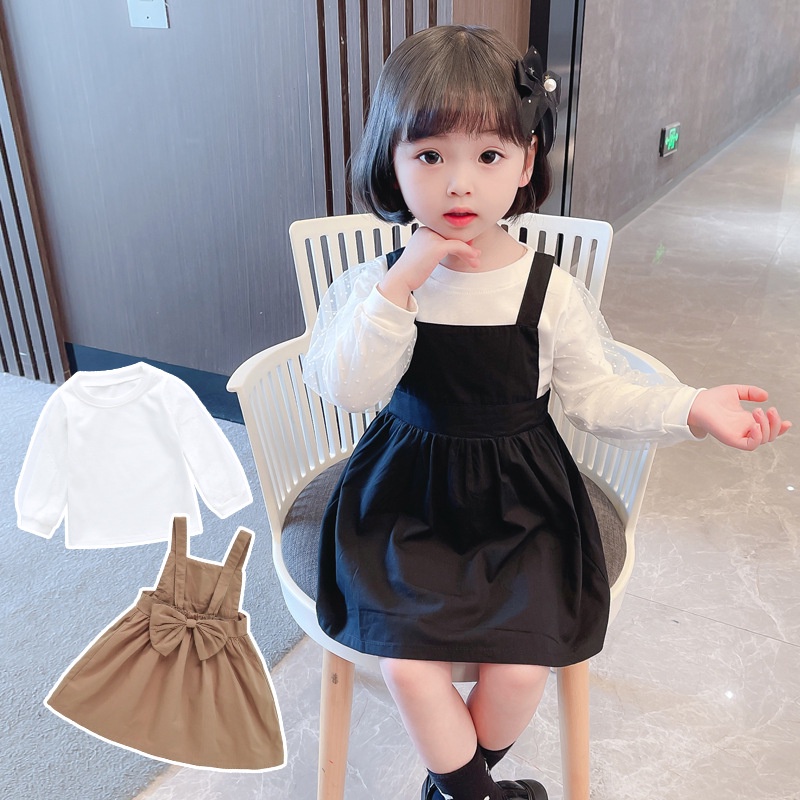 Dress Anak Overall Anak Bayi Perempuan Import Lengan Panjang 2in1 Blouse+Overall jumpsuit anak setel