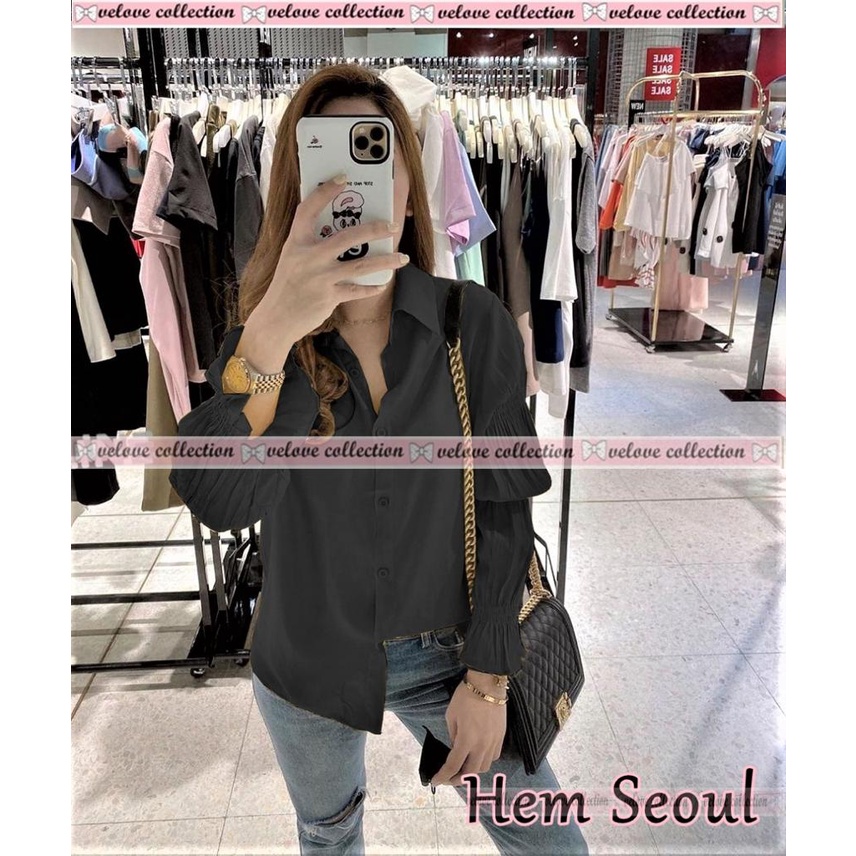 KALANTHA FASHION Hem Karina Kemeja Wanita Terbaru Model Kekinian Kemeja Wanita Kasual Gaya Korea-4